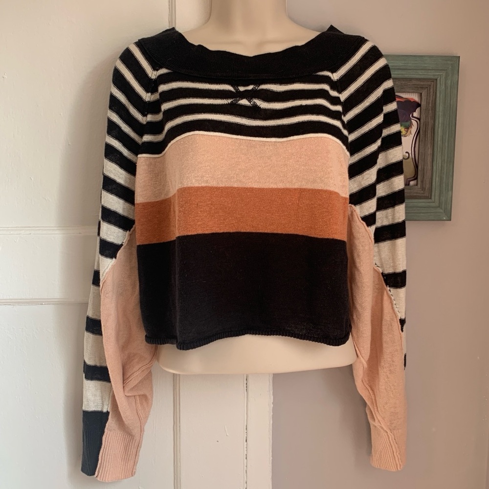Free People Sweater Striped Boho Bohemian Slouch Hippy Casual Basic